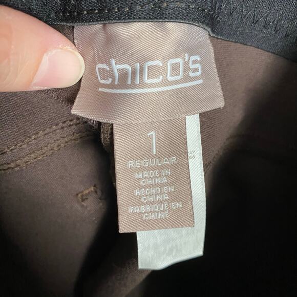 Chico's Sz 1 / M 8 Ponte Faux Pocket Pant Brown Pull On Elastic Stretch Waist - Picture 8 of 13